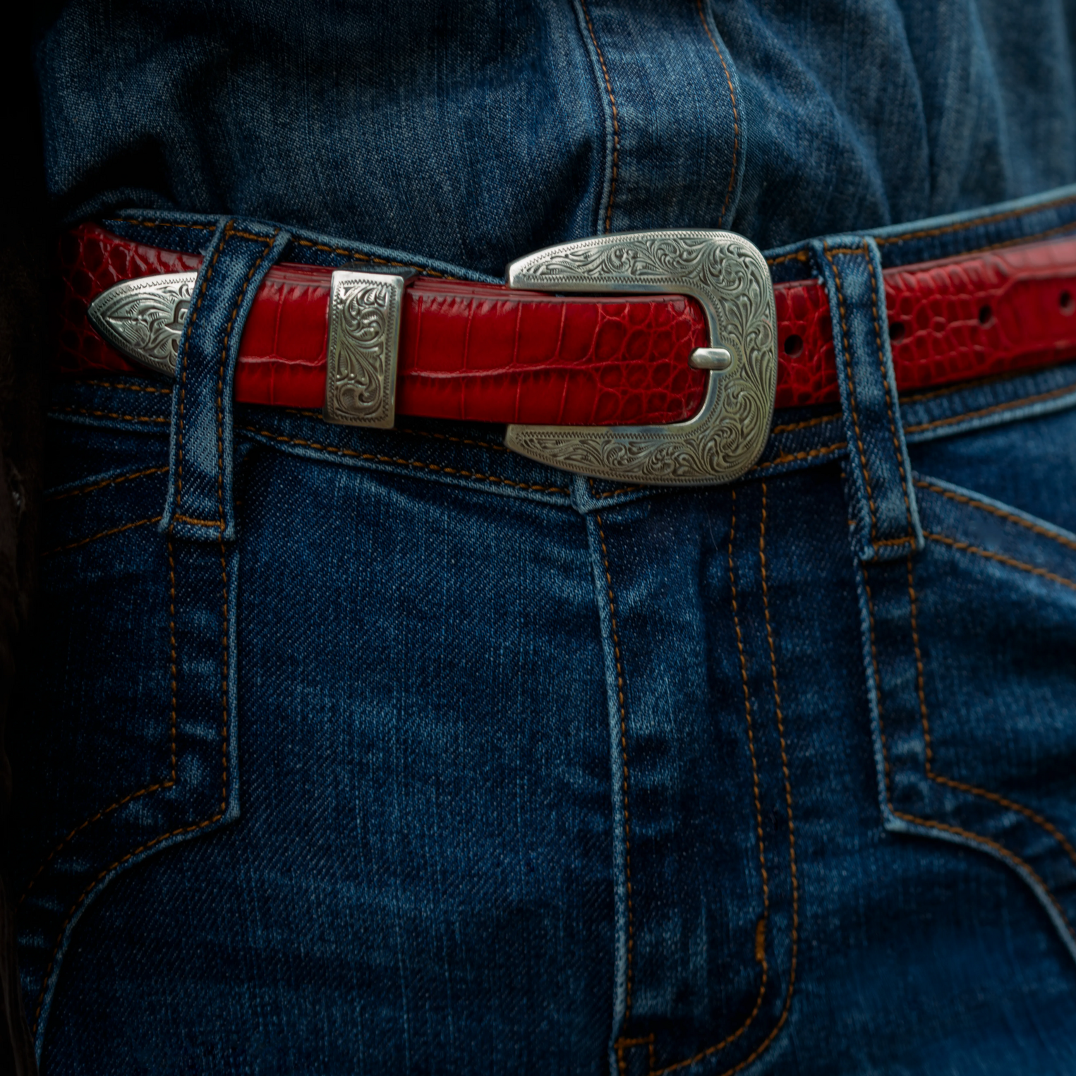 Croco Print Tapered Belt