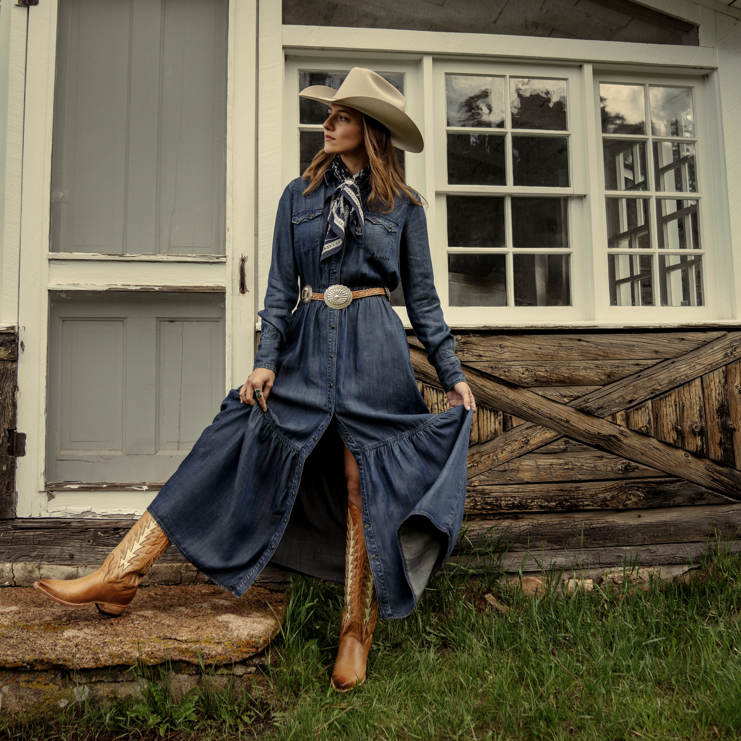 Western Denim Maxi Dress