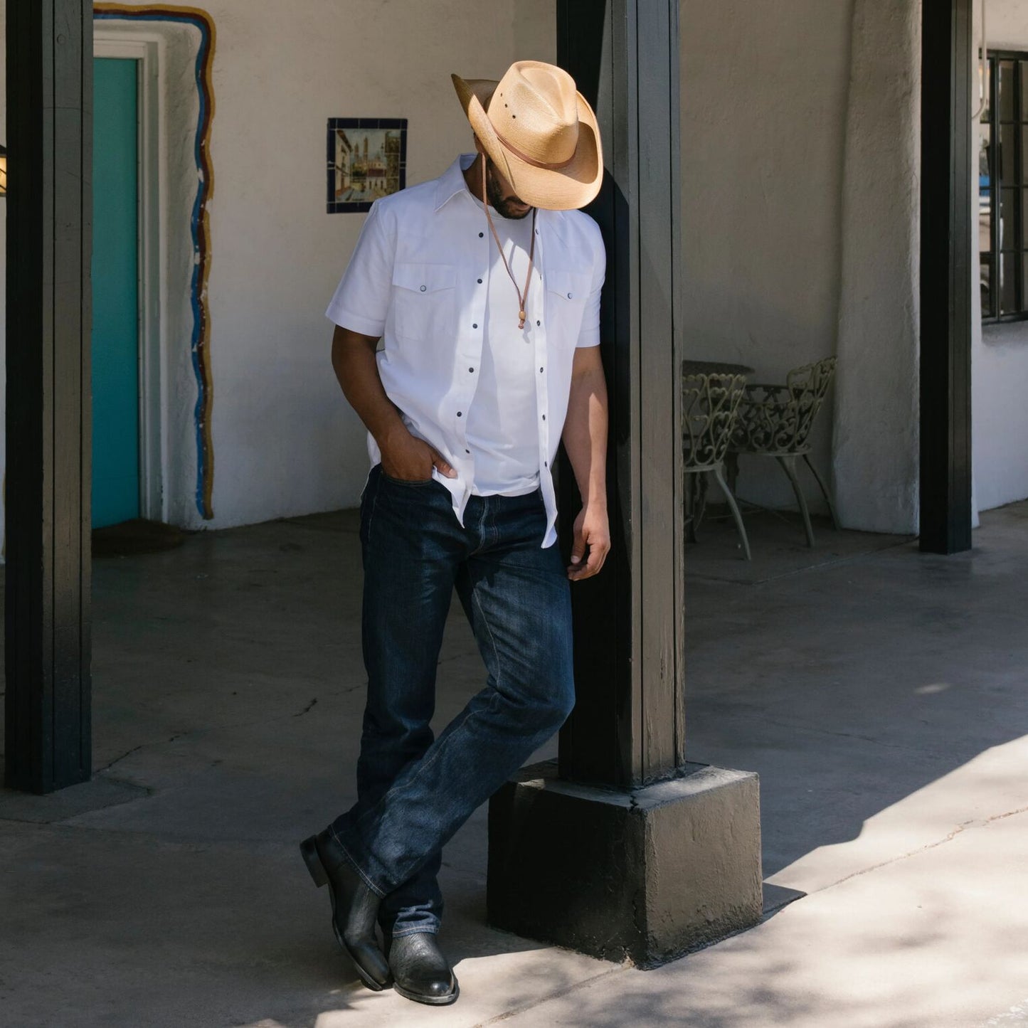 White Oxford Short Sleeve Western Shirt