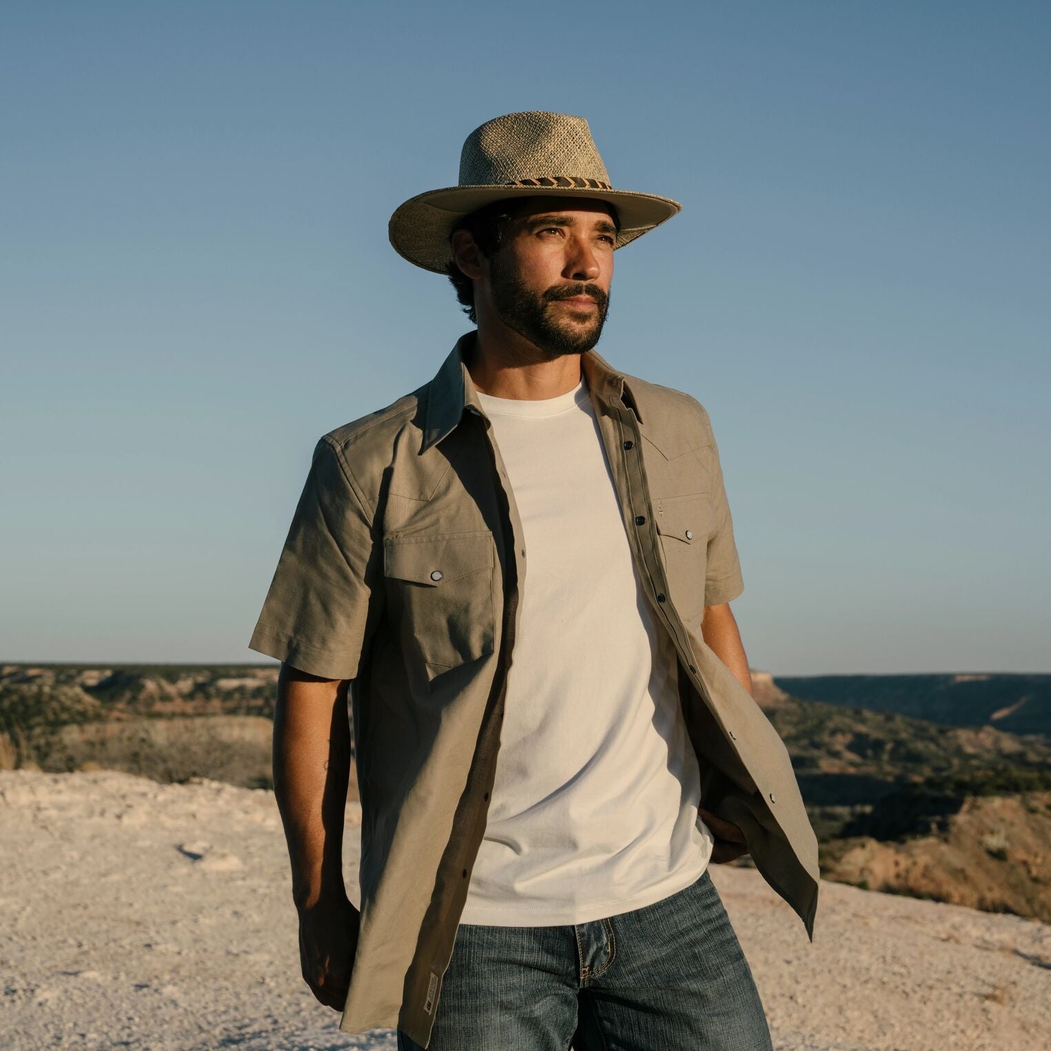 Olive Oxford Short Sleeve Western Shirt