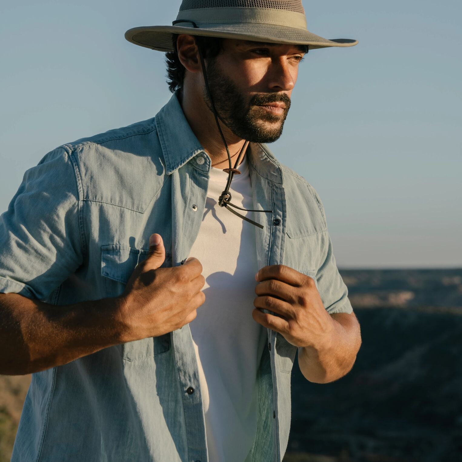 Chambray Oxford Short Sleeve Western Shirt