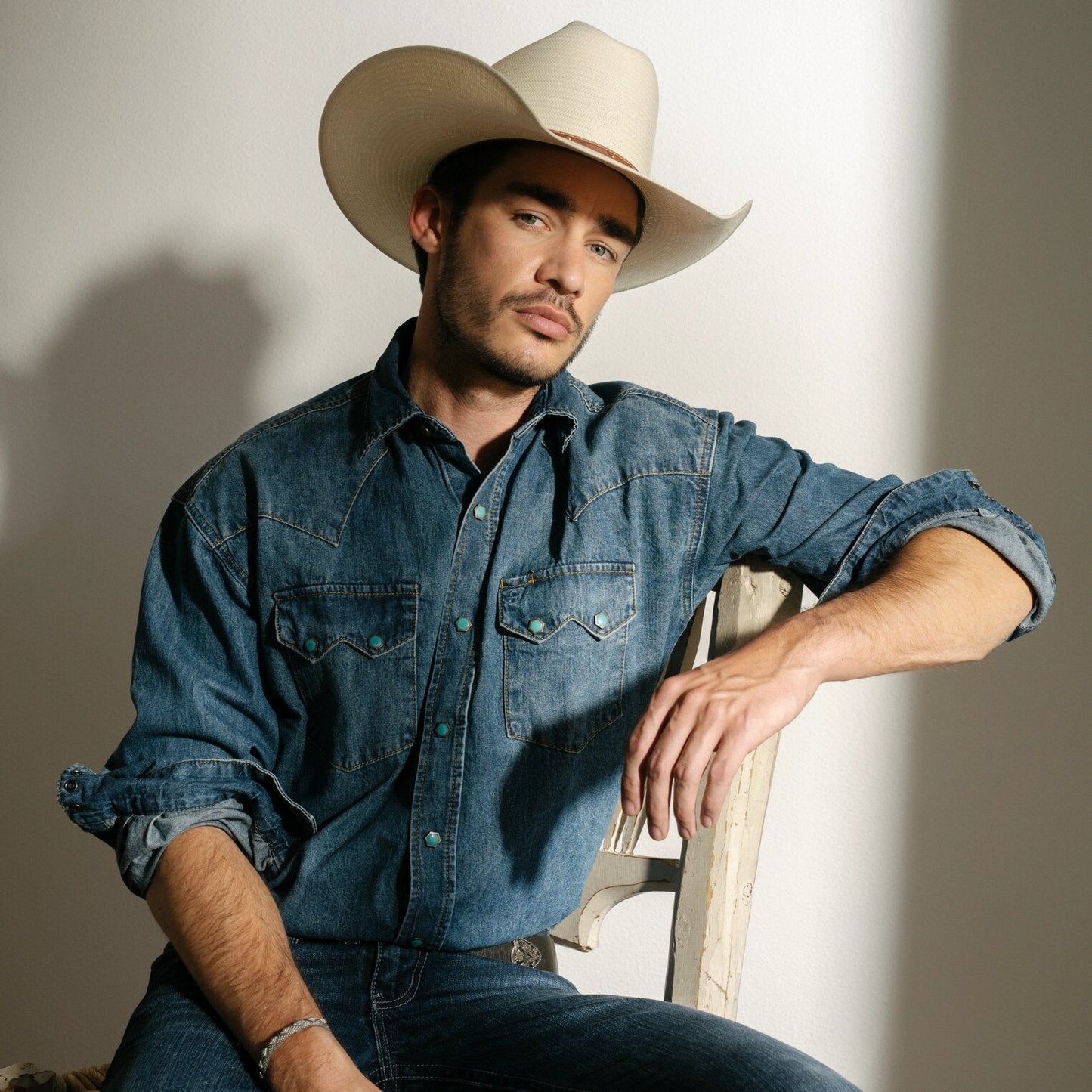 Turquoise Snap Western Denim Shirt