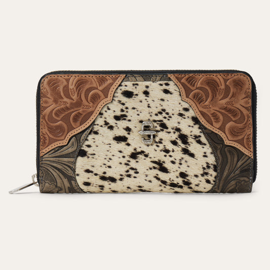Hair-On-Hide Tooled Zip Wallet