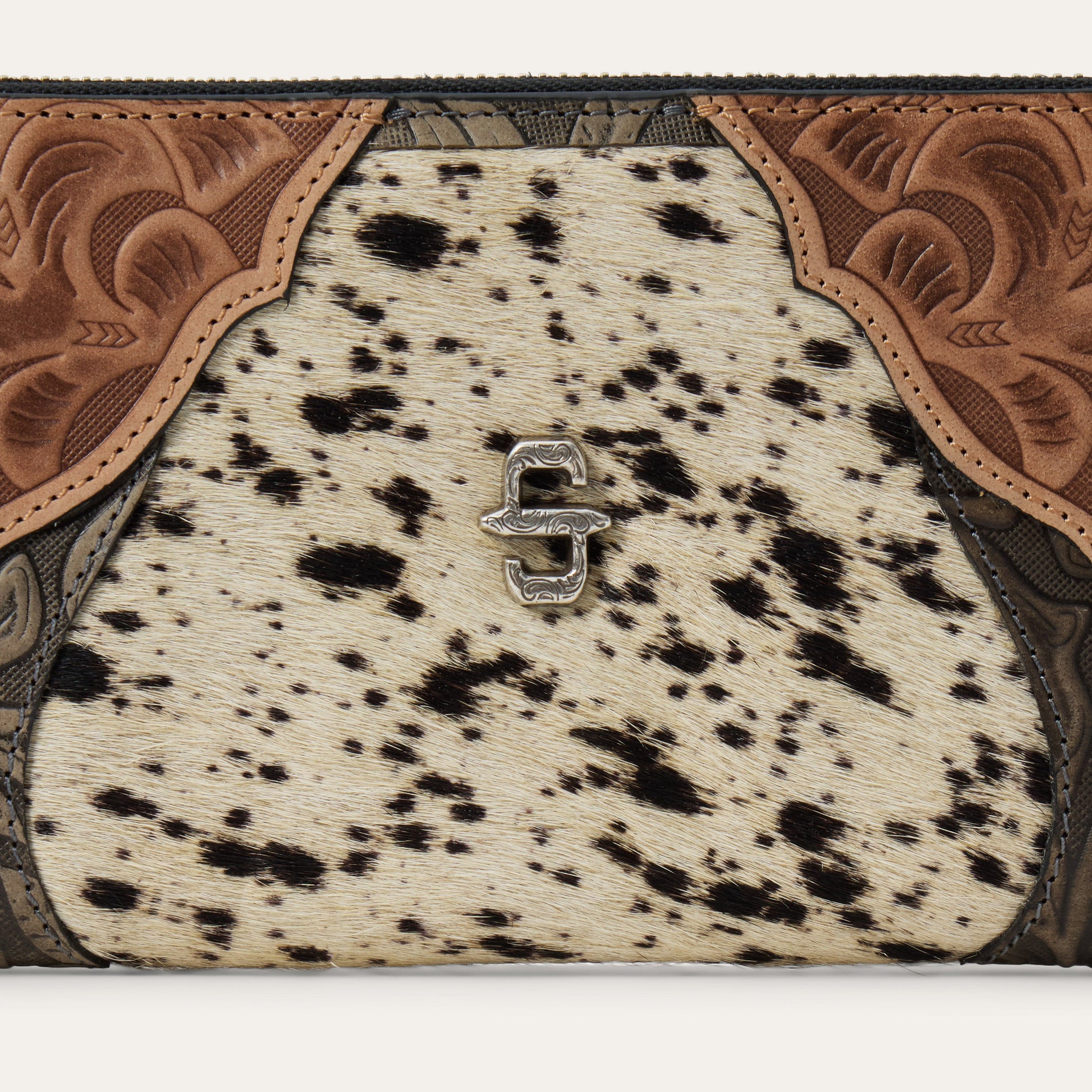 Hair-On-Hide Tooled Zip Wallet