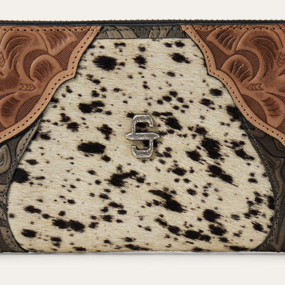 Hair-On-Hide Tooled Zip Wallet