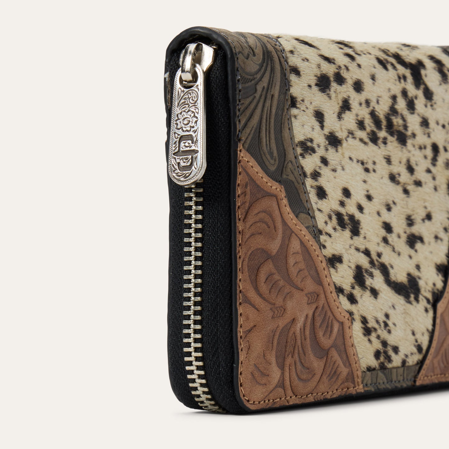 Hair-On-Hide Tooled Zip Wallet
