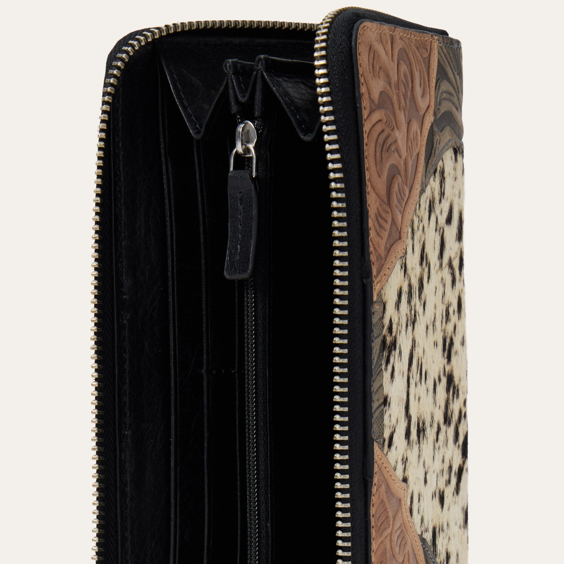 Hair-On-Hide Tooled Zip Wallet