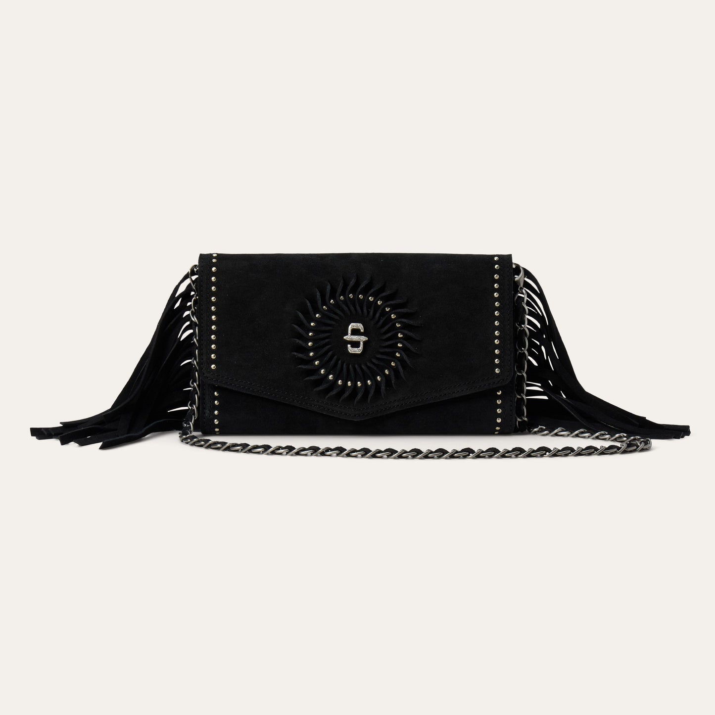 Spiral Suede Fringed Clutch