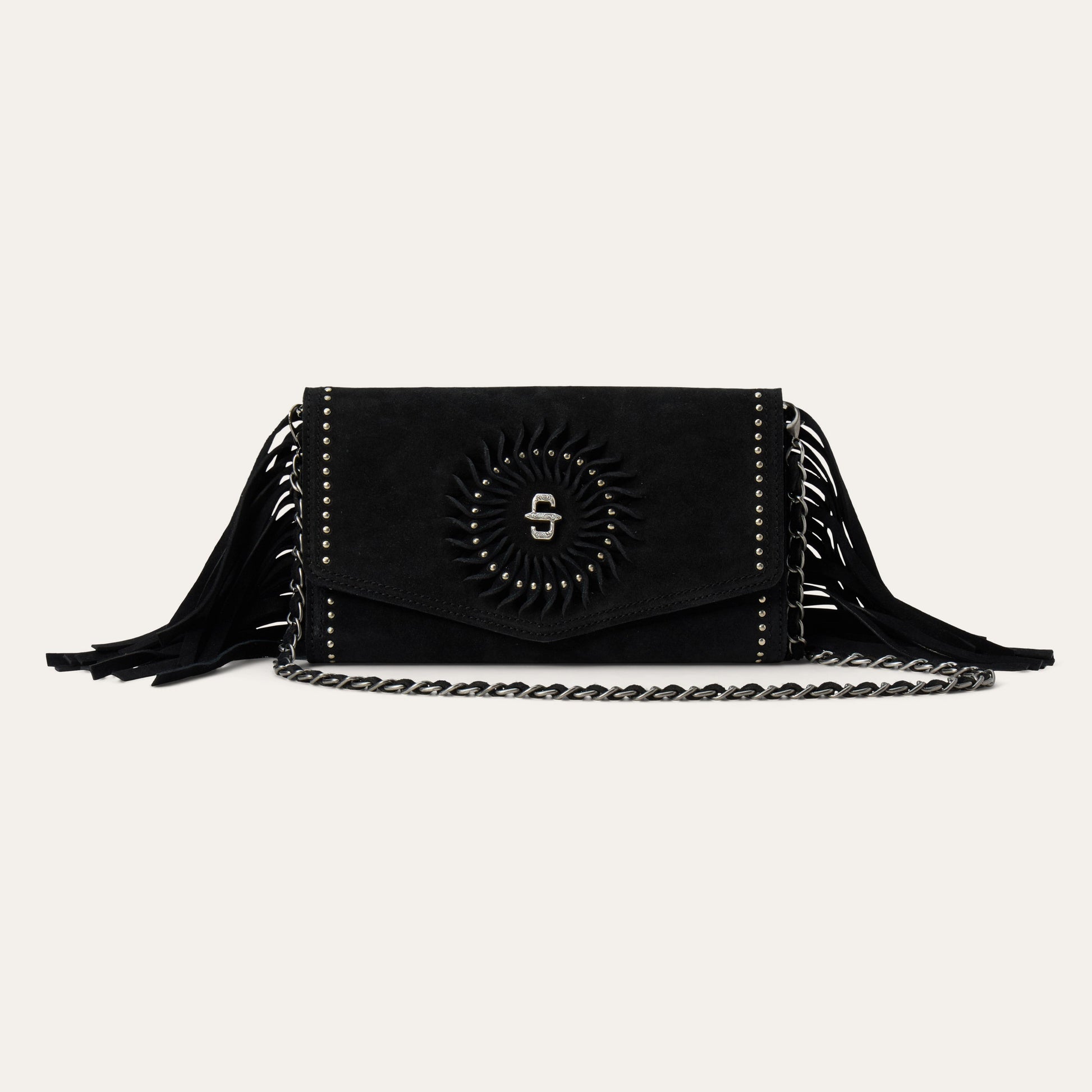 Spiral Suede Fringed Clutch