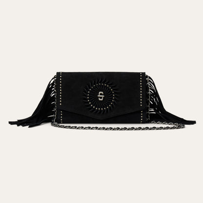 Spiral Suede Fringed Clutch