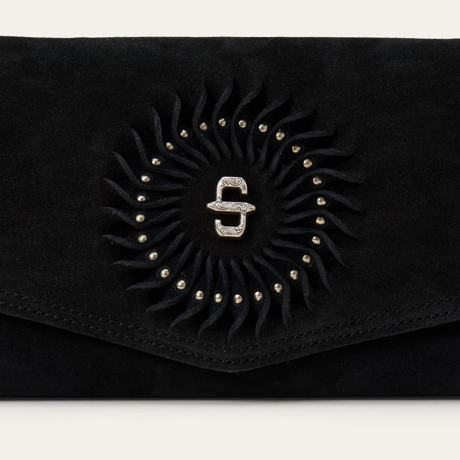 Spiral Suede Fringed Clutch
