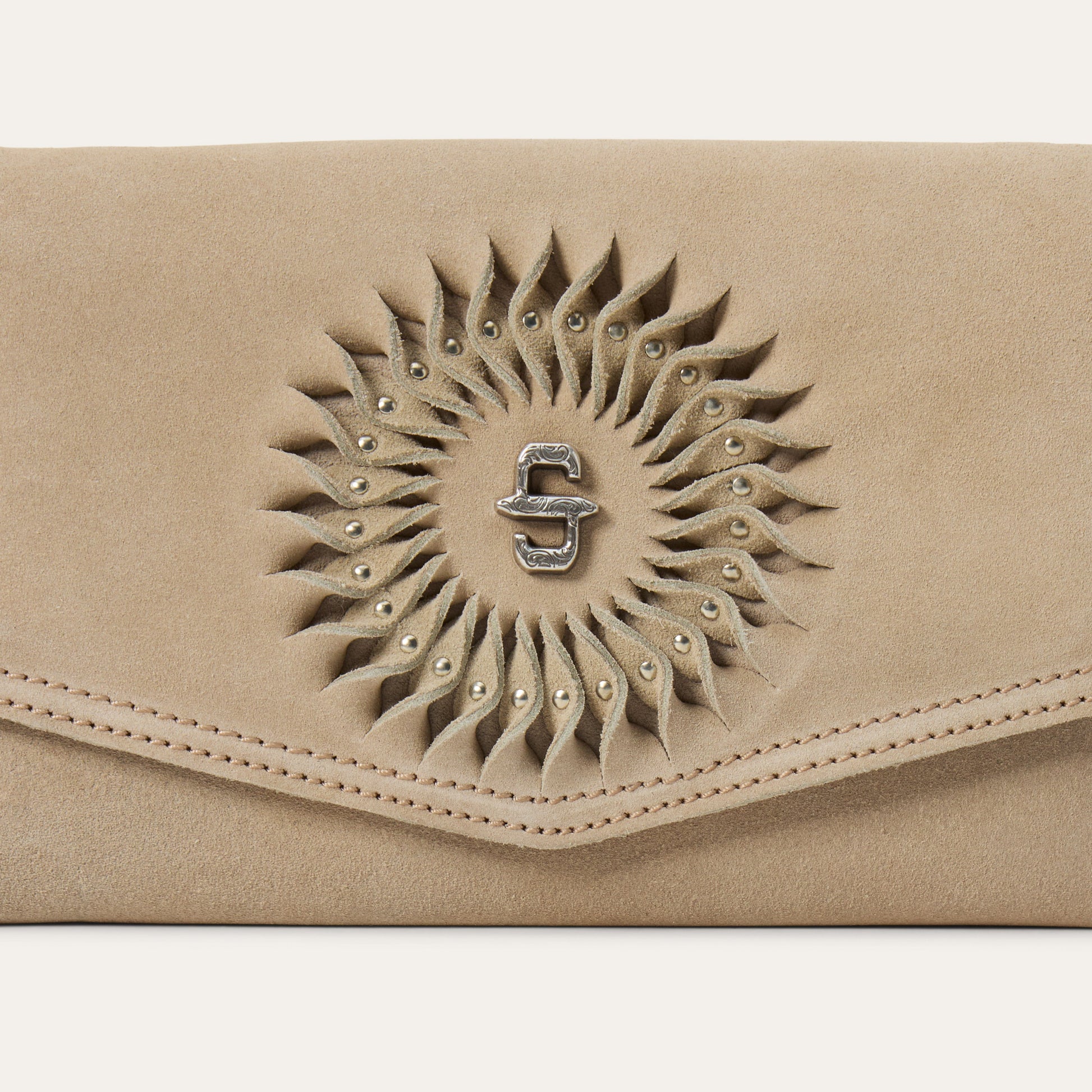 Spiral Suede Fringed Clutch