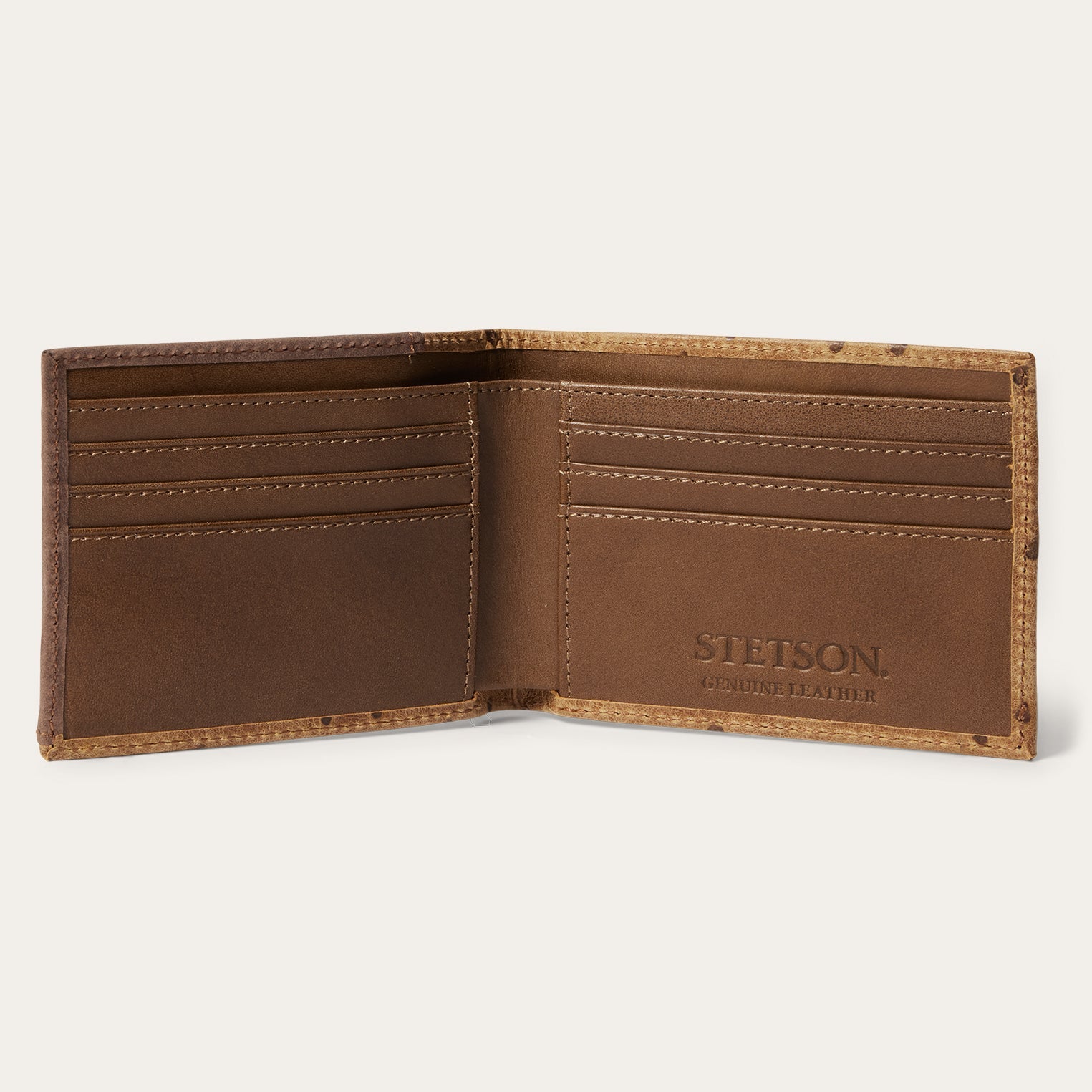 Tooled Embossed Ostrich Bi-Fold Wallet