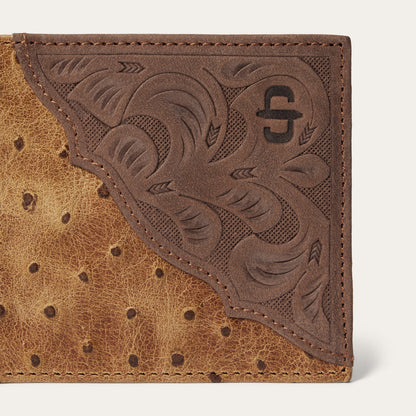 Tooled Embossed Ostrich Bi-Fold Wallet