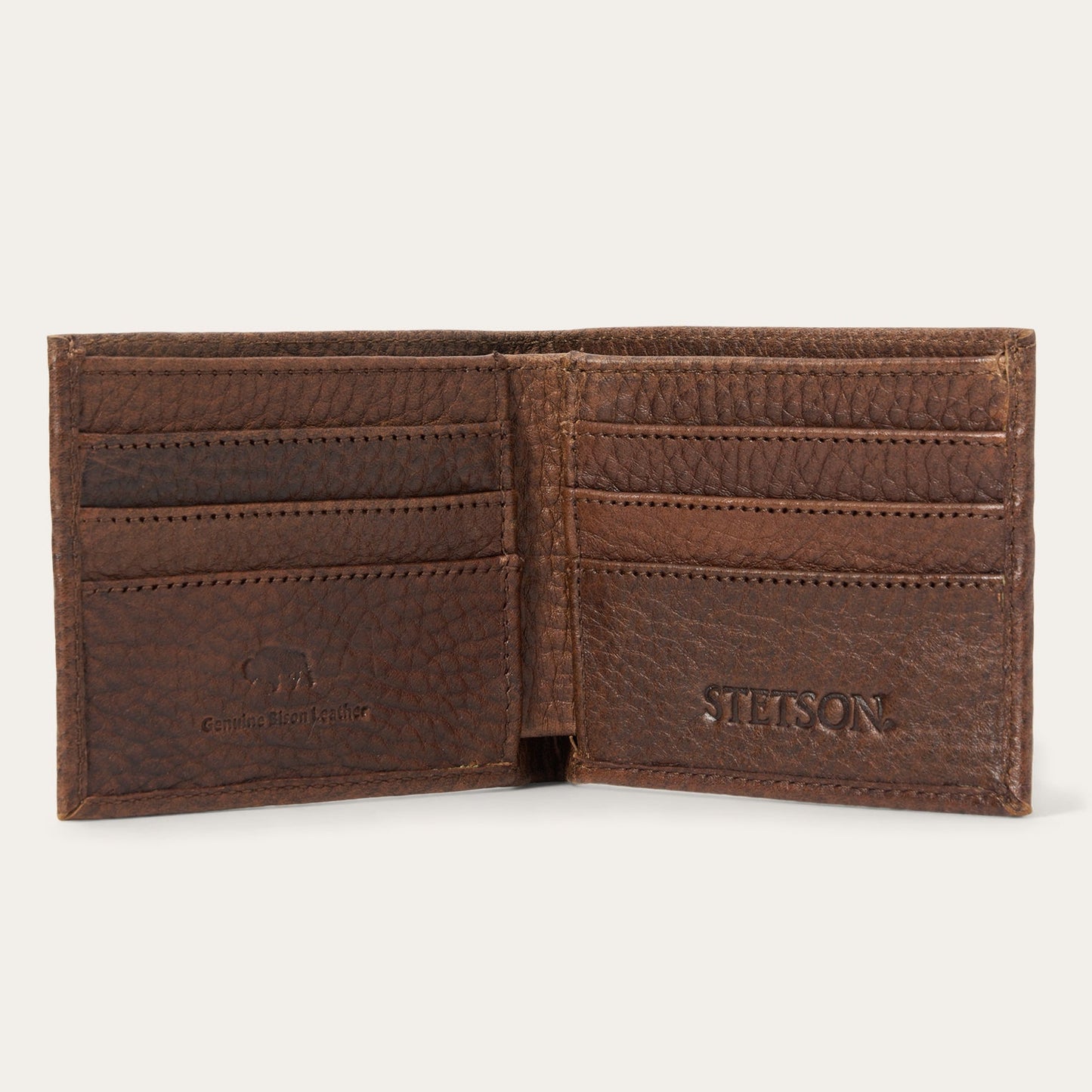 Bison Leather Stetson Rivet Bi-Fold Wallet