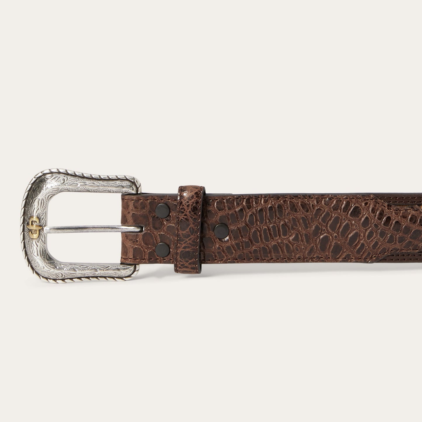Ostrich Print Croco Embossed Western Tabs Belt