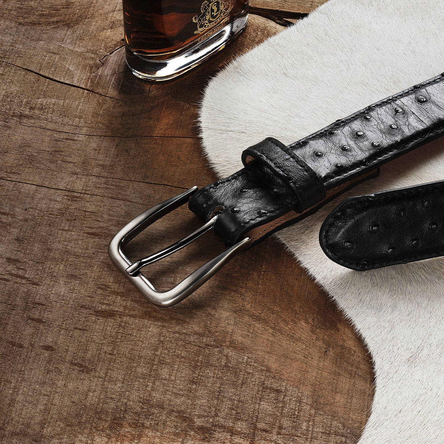 Ostrich Western Tab Belt - 1 1/4" Width
