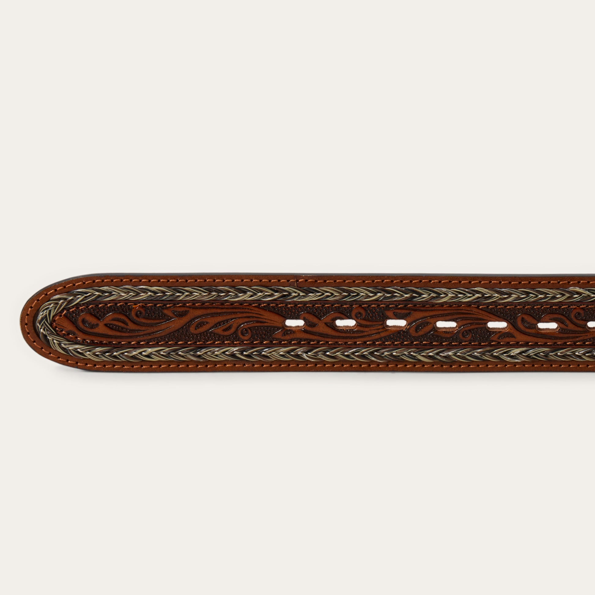 Tooled Horse Hair Braided Edge Belt