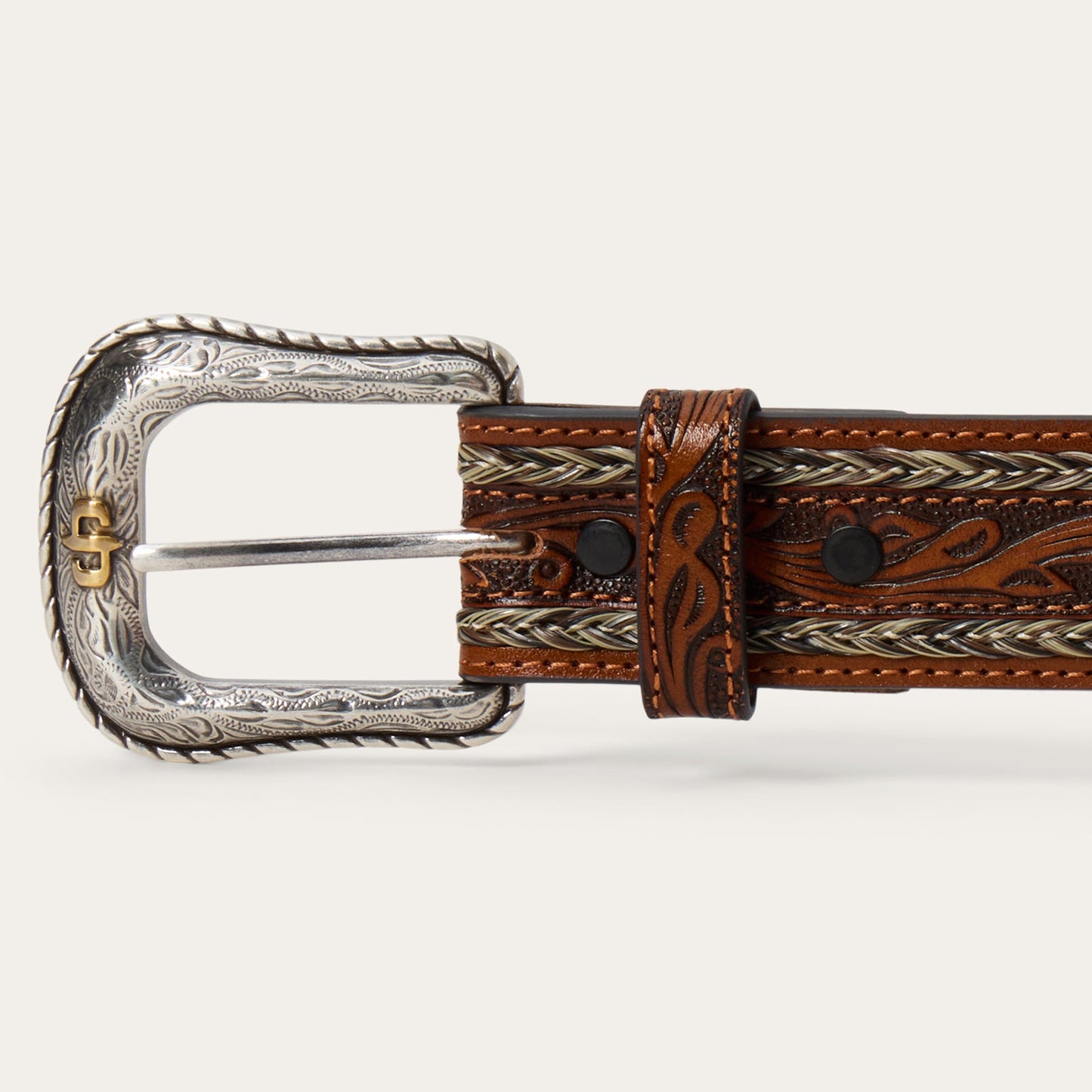 Tooled Horse Hair Braided Edge Belt