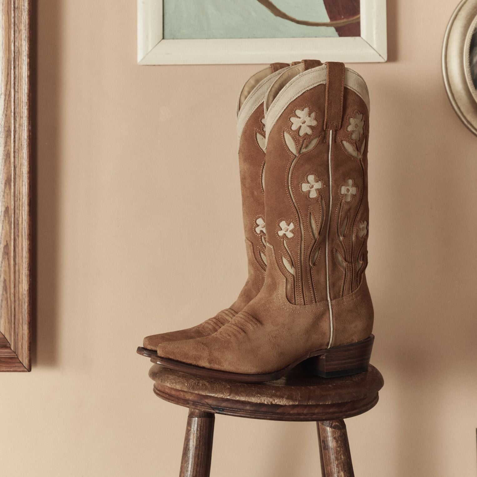 Stetson & THE GREAT. Suede Floral Cowboy Boot