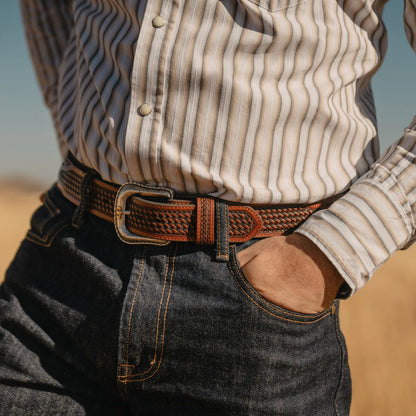 Pebble Leather Basket Weave Tabs Belt