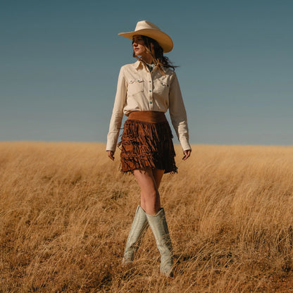 Lamb Suede Fringe Mini Skirt