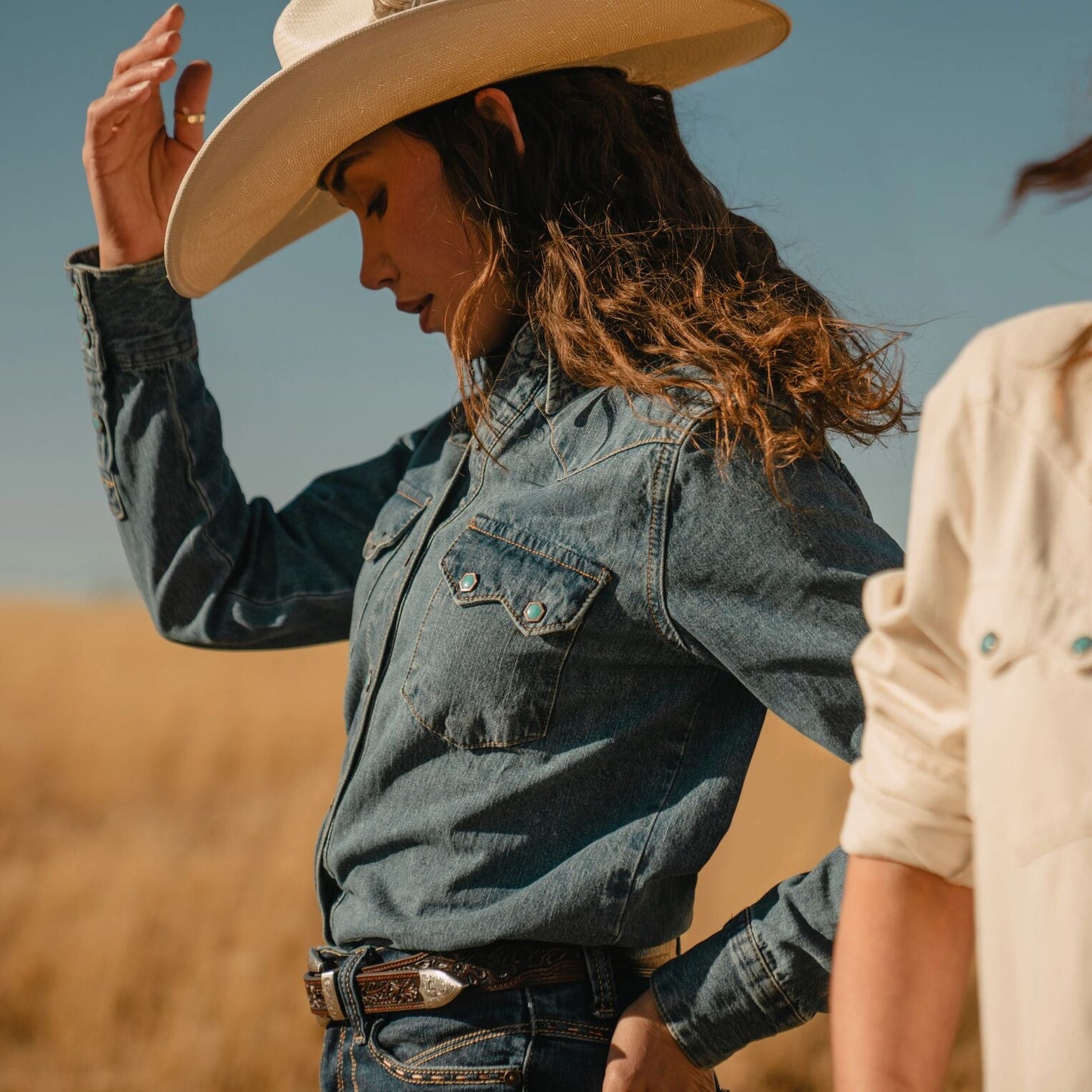 Turquoise Snap Western Denim Shirt