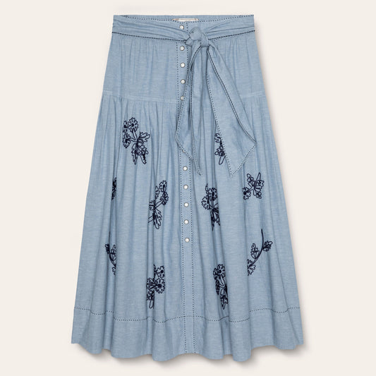 Stetson & THE GREAT. The Chambray Embroidered Highland Skirt