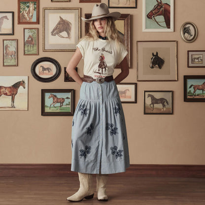 Stetson & THE GREAT. The Chambray Embroidered Highland Skirt