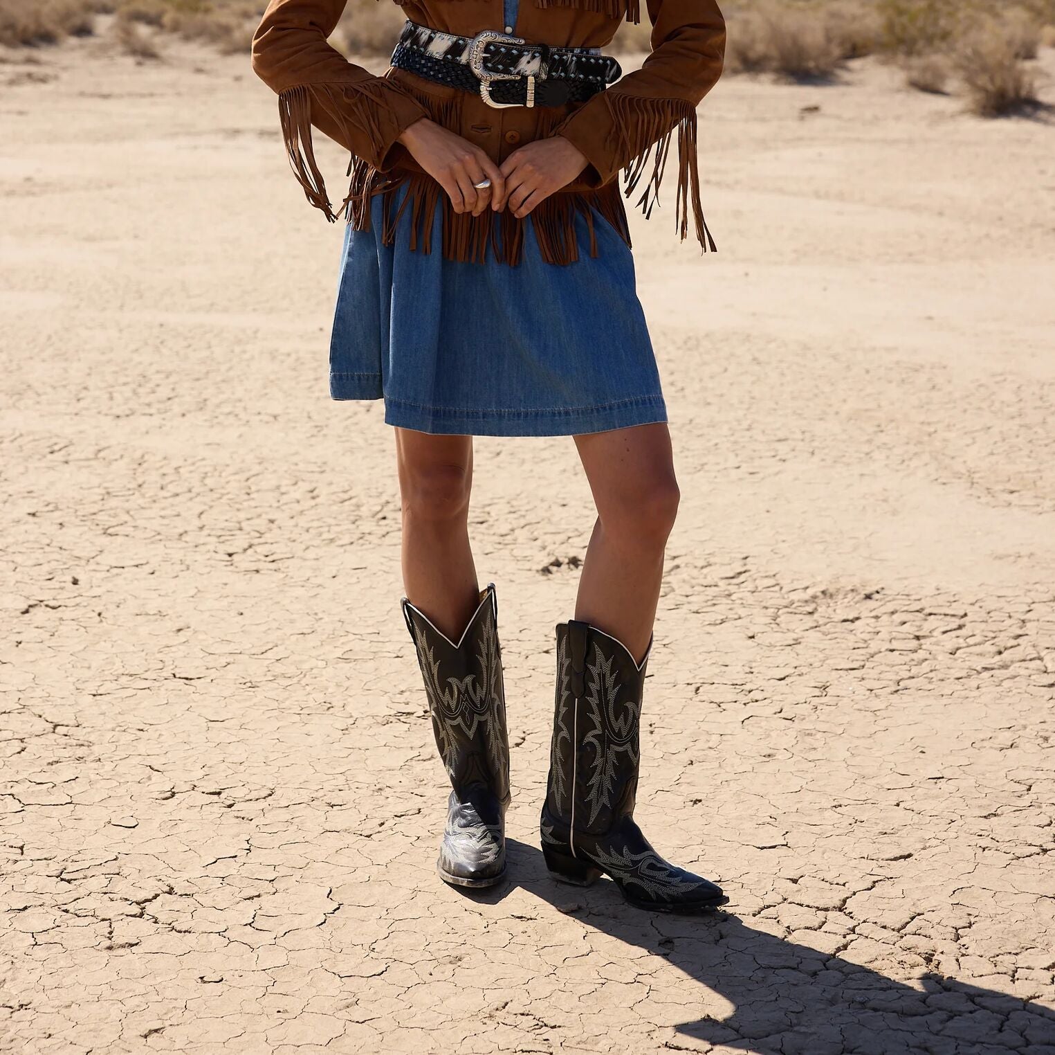 Tina Black & White Flame Embroidered Cowboy Boot