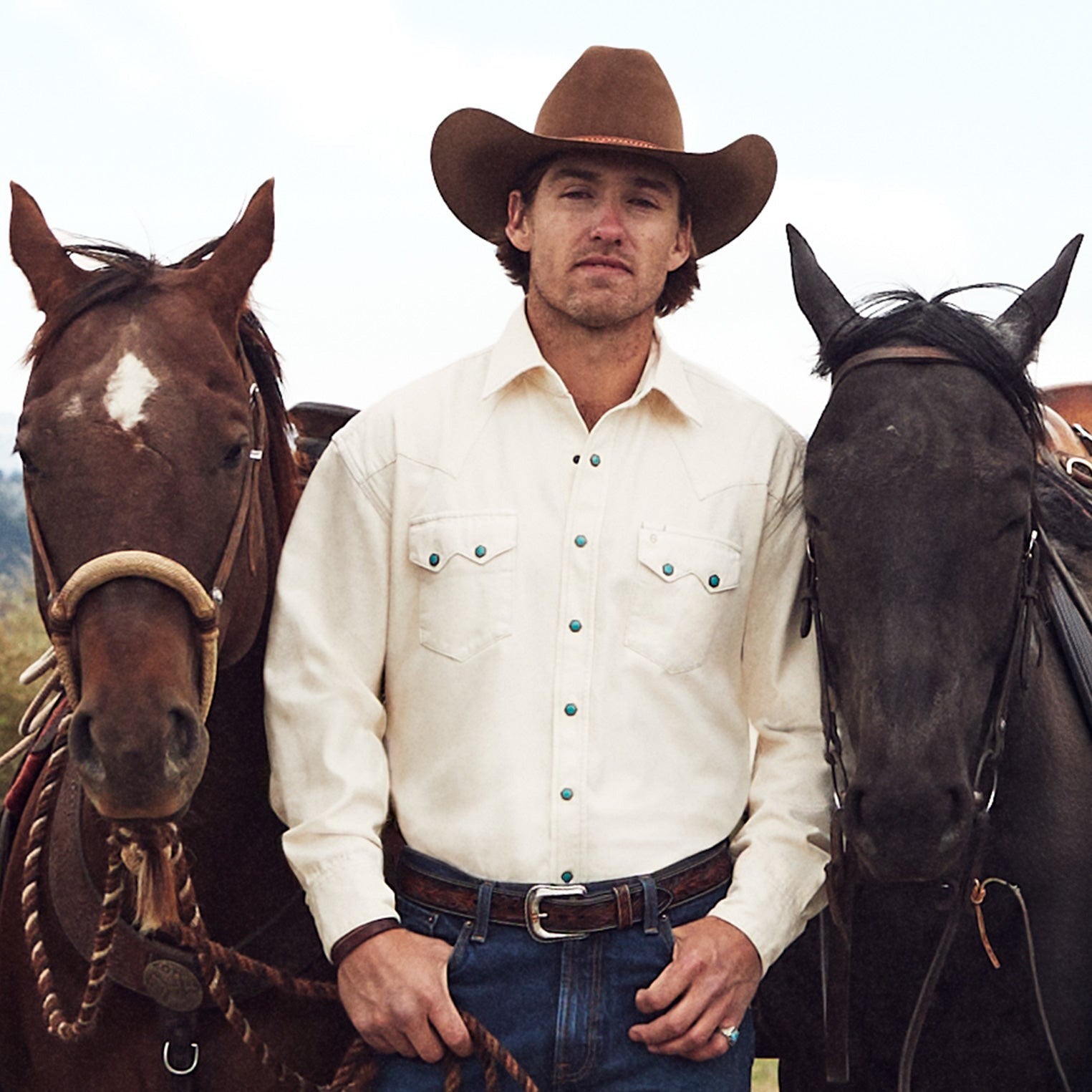 Turquoise Snap Western Denim Shirt